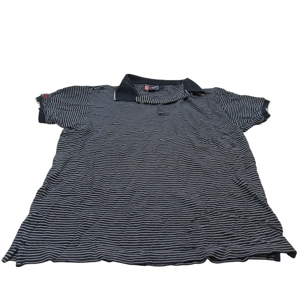 Chaps Ralph‎ Lauren Mens Polo Shirt Size L Navy White Striped Short Sleeve